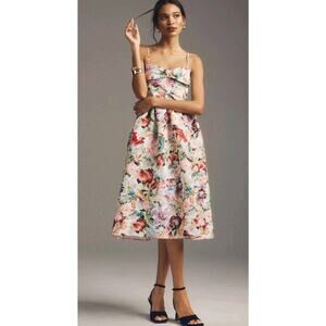 SACHIN & BABI SLOANE Midi Dress Taffeta Pleated Double Bow Floral Size 6 NWT